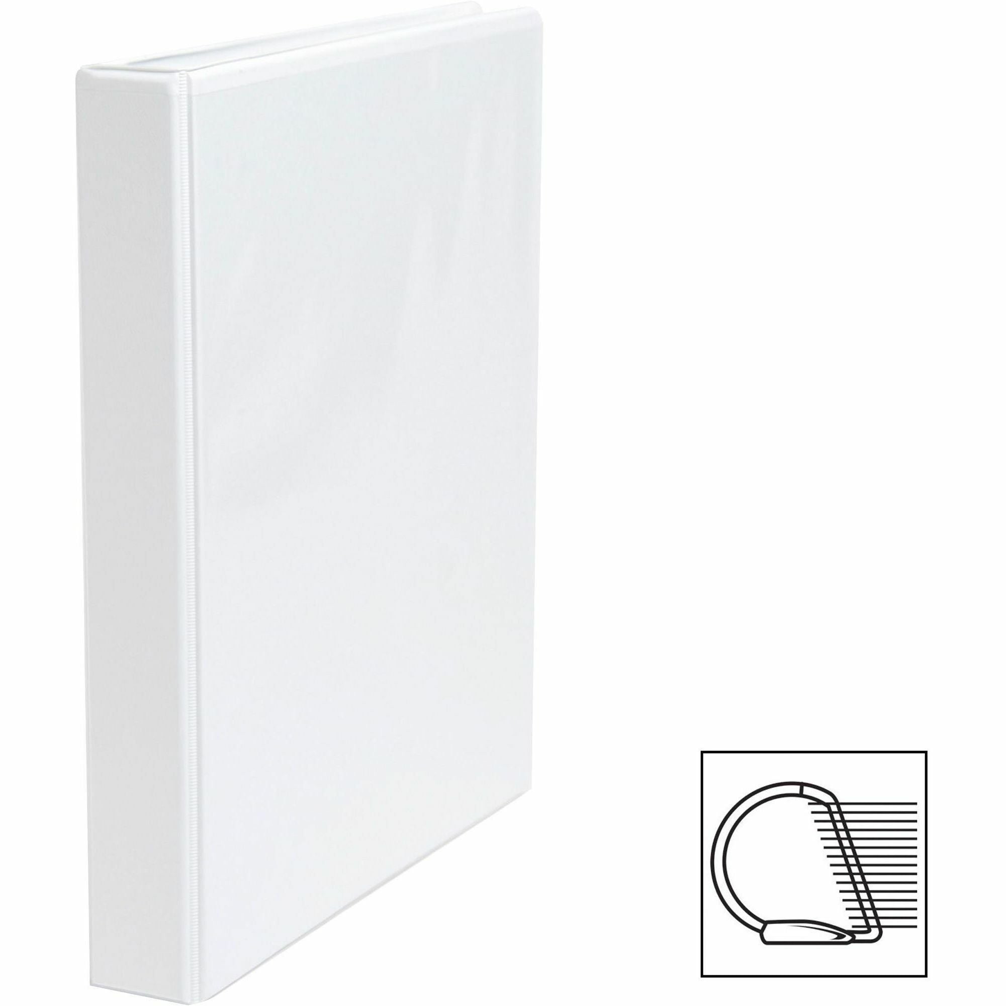 Business Source Basic D-Ring View Binder - 1" Binder Capacity - Letter - 8 1/2" x 11" Sheet Size - 240 Sheet Capacity - 3 x D-Ring Fastener(s) - Polypropylene - White - 1.04 lb - Clear Overlay, Spine Label, Non-glare, Sturdy, Exposed Rivet - 1 Each - 