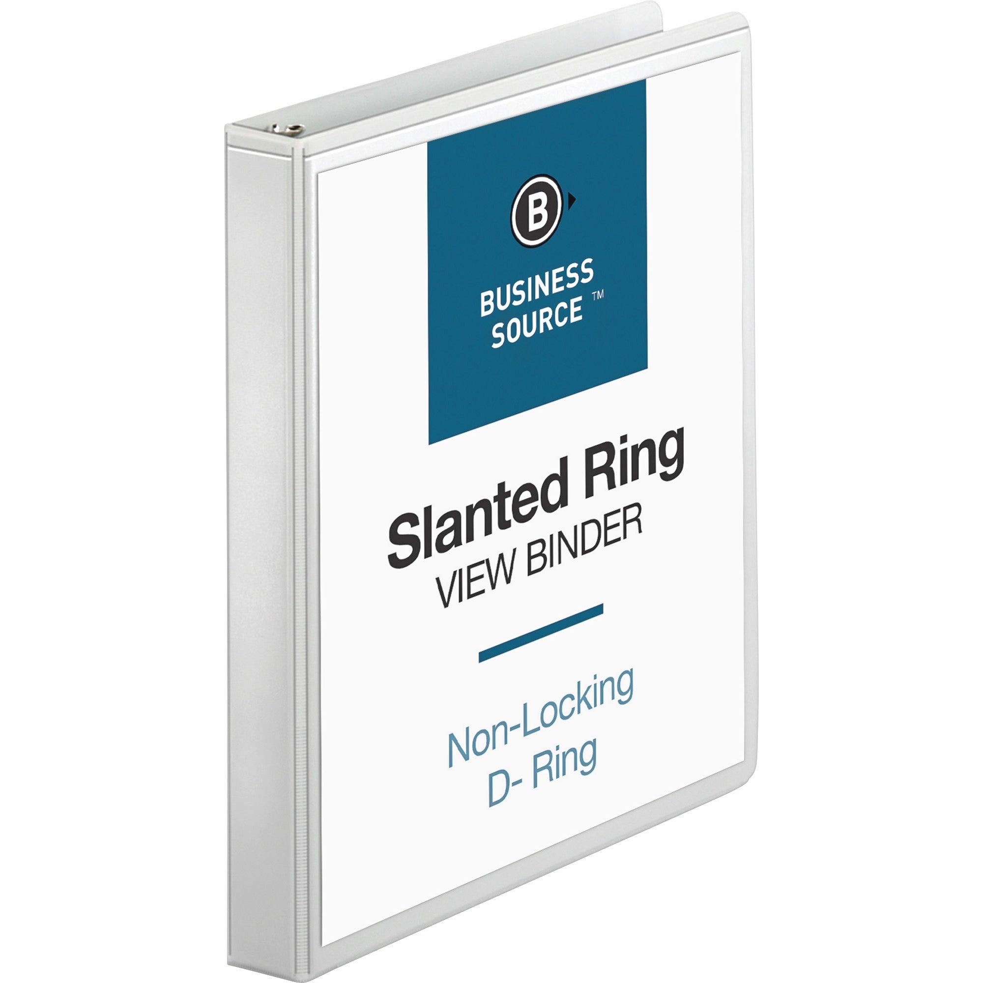 Business Source Basic D-Ring View Binder - 1" Binder Capacity - Letter - 8 1/2" x 11" Sheet Size - 240 Sheet Capacity - 3 x D-Ring Fastener(s) - Polypropylene - White - 1.04 lb - Clear Overlay, Spine Label, Non-glare, Sturdy, Exposed Rivet - 1 Each - 