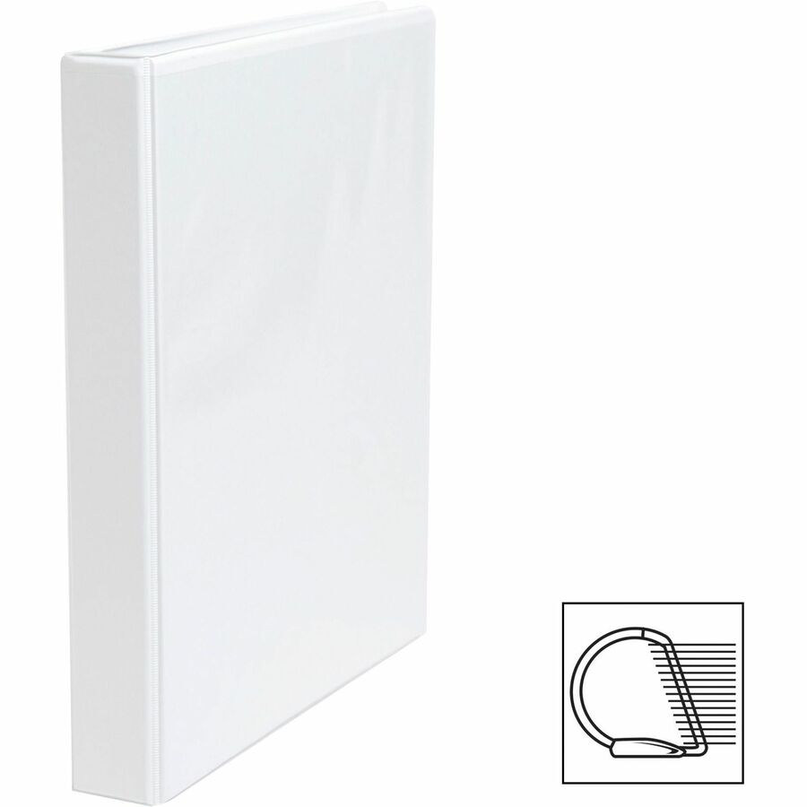 Business Source Basic D-Ring View Binder - 1" Binder Capacity - Letter - 8 1/2" x 11" Sheet Size - 240 Sheet Capacity - 3 x D-Ring Fastener(s) - Polypropylene - White - 1.04 lb - Clear Overlay, Spine Label, Non-glare, Sturdy, Exposed Rivet - 1 Each
