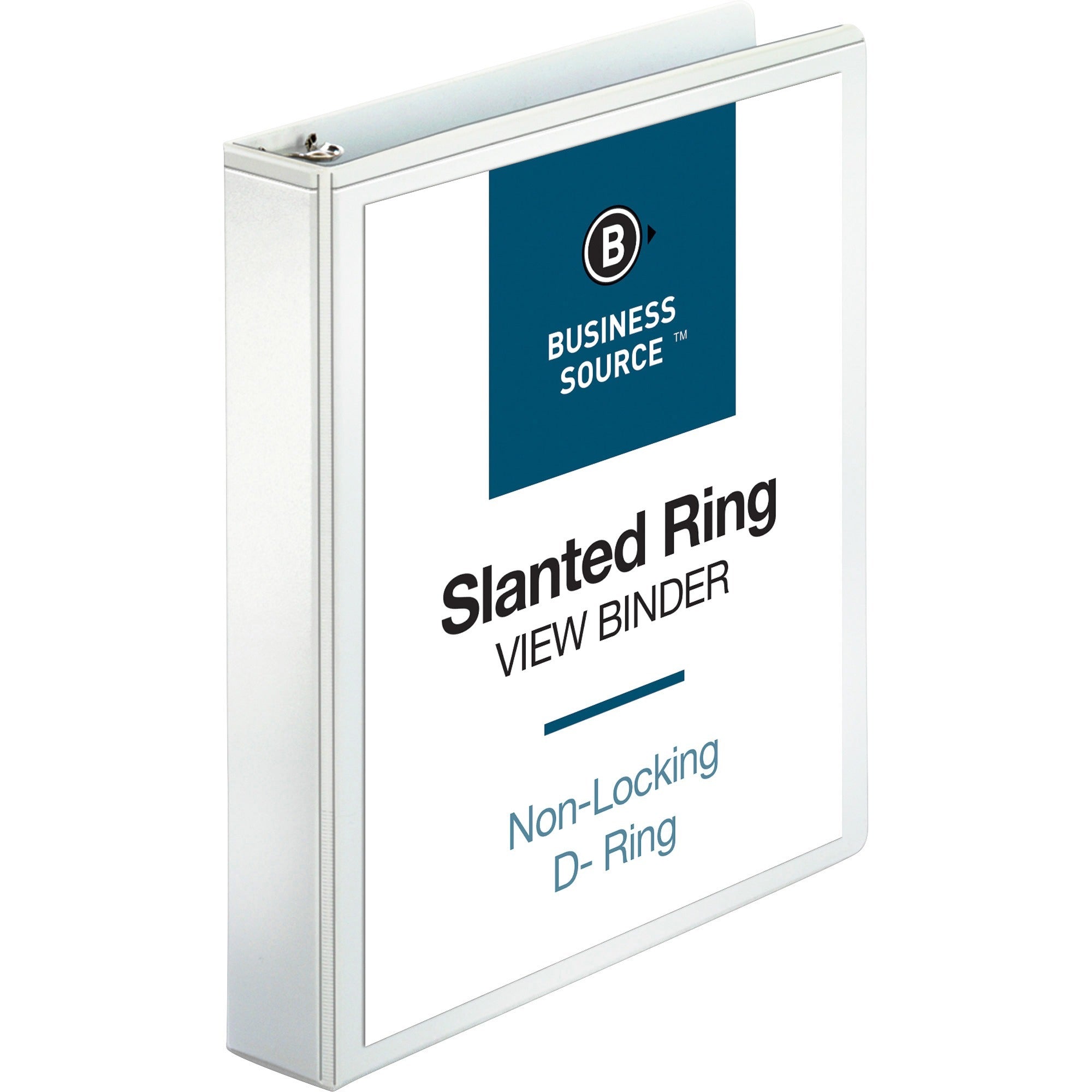 Business Source Basic D-Ring View Binder - 1 1/2" Binder Capacity - Letter - 8 1/2" x 11" Sheet Size - 375 Sheet Capacity - 3 x D-Ring Fastener(s) - Polypropylene, Chipboard - White - 1.12 lb - Clear Overlay, Spine Label, Non-glare, Sturdy, Exposed R - 1