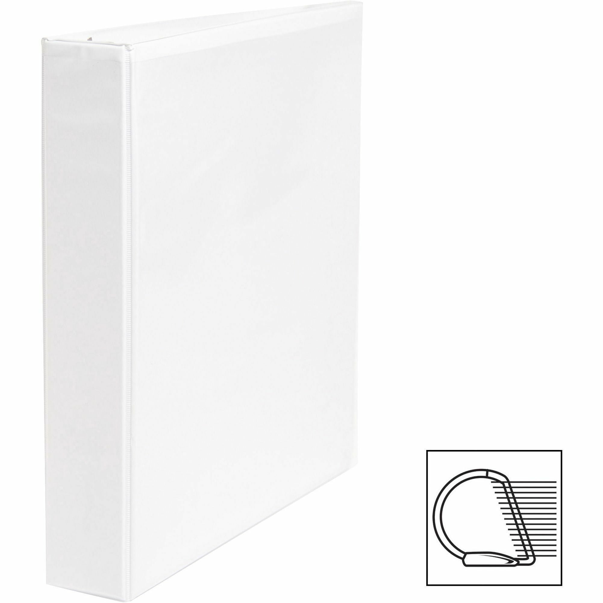 Business Source Basic D-Ring View Binder - 1 1/2" Binder Capacity - Letter - 8 1/2" x 11" Sheet Size - 375 Sheet Capacity - 3 x D-Ring Fastener(s) - Polypropylene, Chipboard - White - 1.12 lb - Clear Overlay, Spine Label, Non-glare, Sturdy, Exposed R - 2