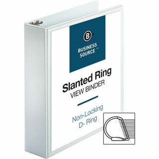 Business Source Basic D-Ring White View Binders - 2" Binder Capacity - Letter - 8 1/2" x 11" Sheet Size - D-Ring Fastener(s) - Polypropylene - White - 1.50 lb - Clear Overlay - 1 Each