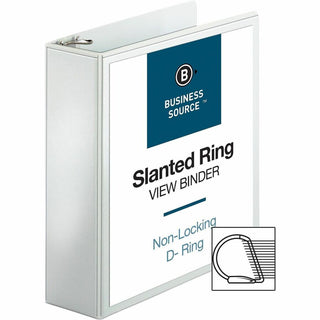 Business Source Basic D-Ring White View Binders - 3" Binder Capacity - Letter - 8 1/2" x 11" Sheet Size - D-Ring Fastener(s) - Polypropylene - White - 1.70 lb - Clear Overlay - 1 Each