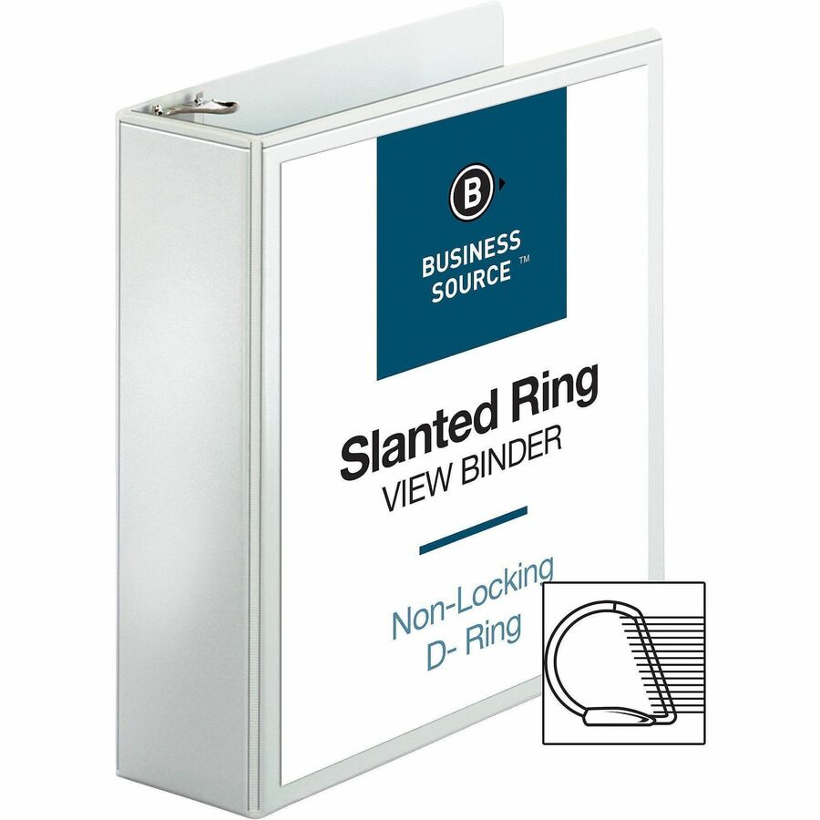 Business Source Basic D-Ring White View Binders - 3" Binder Capacity - Letter - 8 1/2" x 11" Sheet Size - D-Ring Fastener(s) - Polypropylene - White - 1.70 lb - Clear Overlay - 1 Each