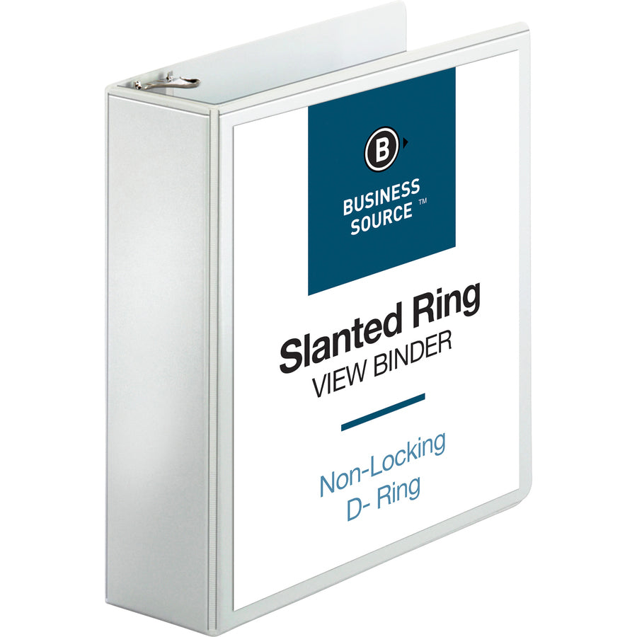 Business Source Basic D-Ring White View Binders - 3" Binder Capacity - Letter - 8 1/2" x 11" Sheet Size - D-Ring Fastener(s) - Polypropylene - White - 1.70 lb - Clear Overlay - 1 Each - 