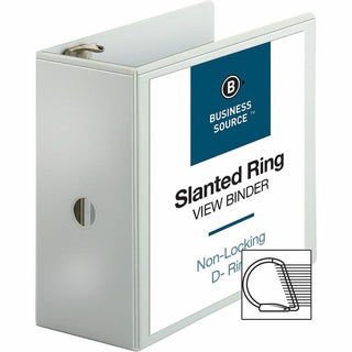 Business Source Basic D-Ring White View Binders - 5" Binder Capacity - Letter - 8 1/2" x 11" Sheet Size - D-Ring Fastener(s) - Polypropylene - White - 2.10 lb - Clear Overlay - 1 Each
