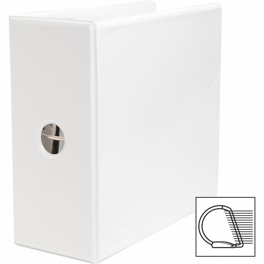 Business Source Basic D-Ring White View Binders - 5" Binder Capacity - Letter - 8 1/2" x 11" Sheet Size - D-Ring Fastener(s) - Polypropylene - White - 2.10 lb - Clear Overlay - 1 Each