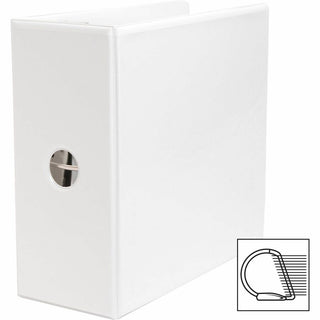Business Source Basic D-Ring White View Binders - 5" Binder Capacity - Letter - 8 1/2" x 11" Sheet Size - D-Ring Fastener(s) - Polypropylene - White - 2.10 lb - Clear Overlay - 1 Each