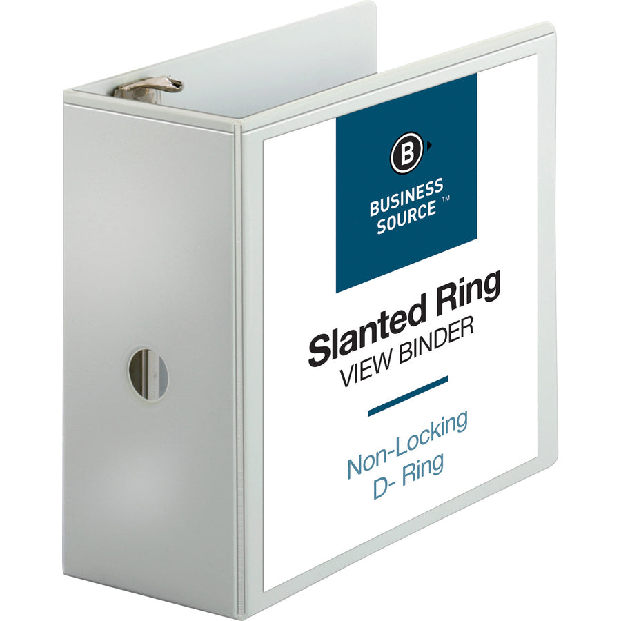 Business Source Basic D-Ring White View Binders - 5" Binder Capacity - Letter - 8 1/2" x 11" Sheet Size - D-Ring Fastener(s) - Polypropylene - White - 2.10 lb - Clear Overlay - 1 Each - 