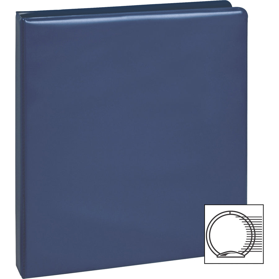 Business Source Basic Round Ring Binders - 1/2" Binder Capacity - Letter - 8 1/2" x 11" Sheet Size - Round Ring Fastener(s) - Vinyl - Dark Blue - 8.96 oz - 1 Each