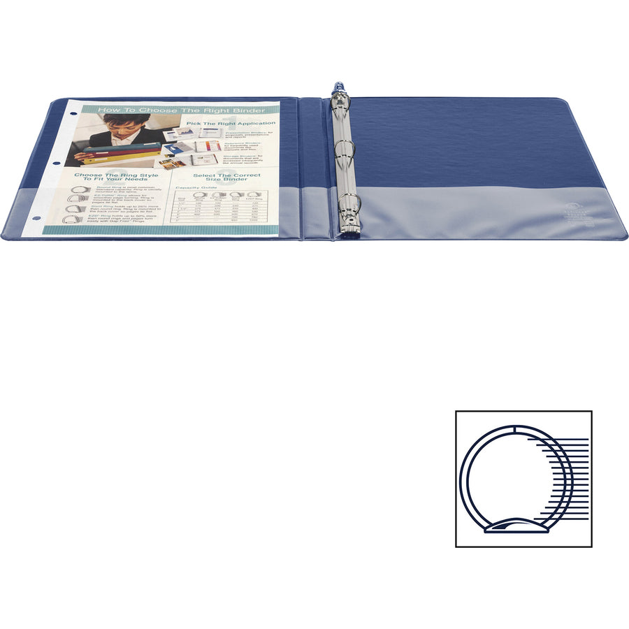 Business Source Basic Round Ring Binders - 1/2" Binder Capacity - Letter - 8 1/2" x 11" Sheet Size - Round Ring Fastener(s) - Vinyl - Dark Blue - 8.96 oz - 1 Each - 