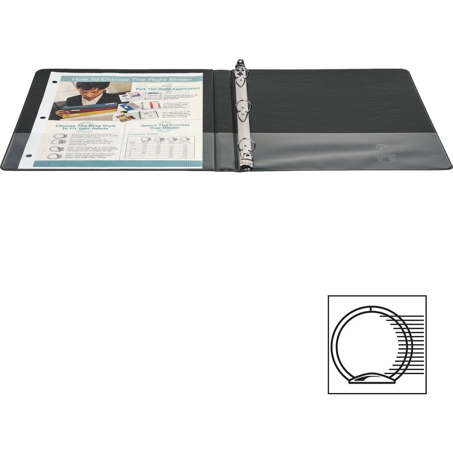 Business Source Basic Round Ring Binders - 1/2" Binder Capacity - Letter - 8 1/2" x 11" Sheet Size - 125 Sheet Capacity - 3 x Round Ring Fastener(s) - Polypropylene, Chipboard - Black - 8.96 oz - Sturdy - 1 Each - 