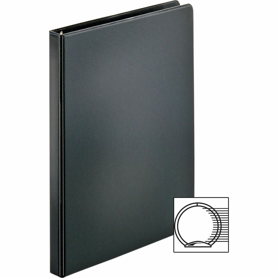 Business Source Basic Round Ring Binders - 1/2" Binder Capacity - Letter - 8 1/2" x 11" Sheet Size - 125 Sheet Capacity - 3 x Round Ring Fastener(s) - Polypropylene, Chipboard - Black - 8.96 oz - Sturdy - 1 Each
