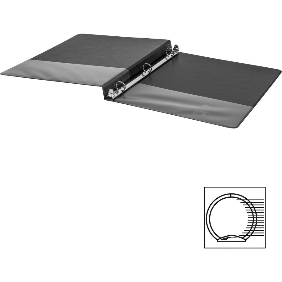 Business Source Basic Round Ring Binders - 1/2" Binder Capacity - Letter - 8 1/2" x 11" Sheet Size - 125 Sheet Capacity - 3 x Round Ring Fastener(s) - Polypropylene, Chipboard - Black - 8.96 oz - Sturdy - 1 Each