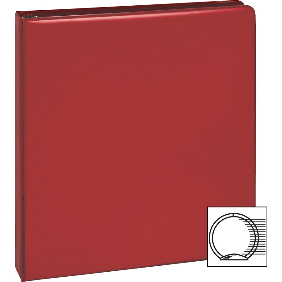 Business Source Basic Round Ring Binders - 1/2" Binder Capacity - Letter - 8 1/2" x 11" Sheet Size - 125 Sheet Capacity - 3 x Round Ring Fastener(s) - Polypropylene, Chipboard - Red - 8.96 oz - Sturdy - 1 Each - 