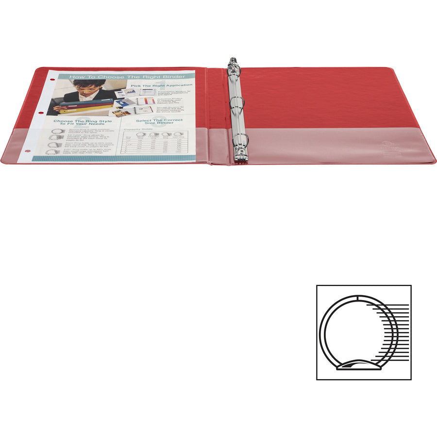 Business Source Basic Round Ring Binders - 1/2" Binder Capacity - Letter - 8 1/2" x 11" Sheet Size - 125 Sheet Capacity - 3 x Round Ring Fastener(s) - Polypropylene, Chipboard - Red - 8.96 oz - Sturdy - 1 Each - 