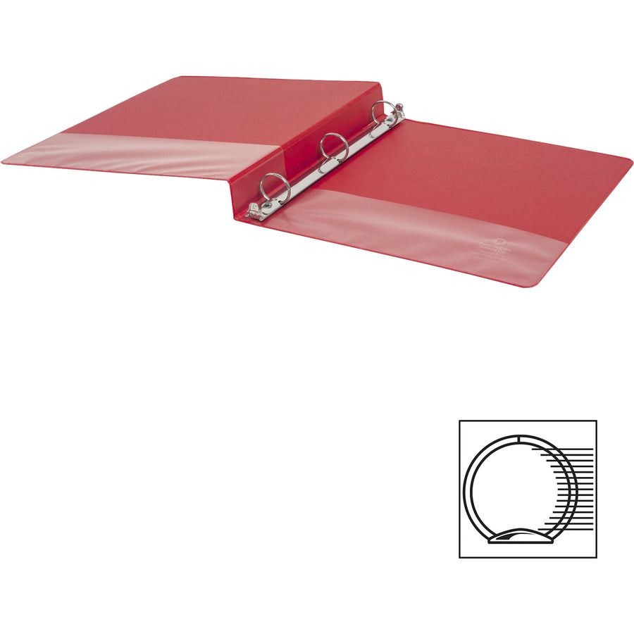 Business Source Basic Round Ring Binders - 1" Binder Capacity - Letter - 8 1/2" x 11" Sheet Size - 225 Sheet Capacity - 3 x Round Ring Fastener(s) - Polypropylene, Chipboard - Red - 11.20 oz - Sturdy - 1 Each