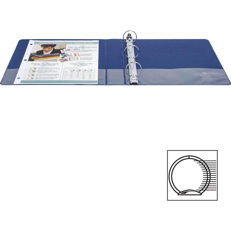 Business Source Basic Round Ring Binders - 1 1/2" Binder Capacity - Letter - 8 1/2" x 11" Sheet Size - 350 Sheet Capacity - 3 x Round Ring Fastener(s) - Polypropylene, Chipboard - Dark Blue - 1.02 lb - Sturdy - 1 Each - 