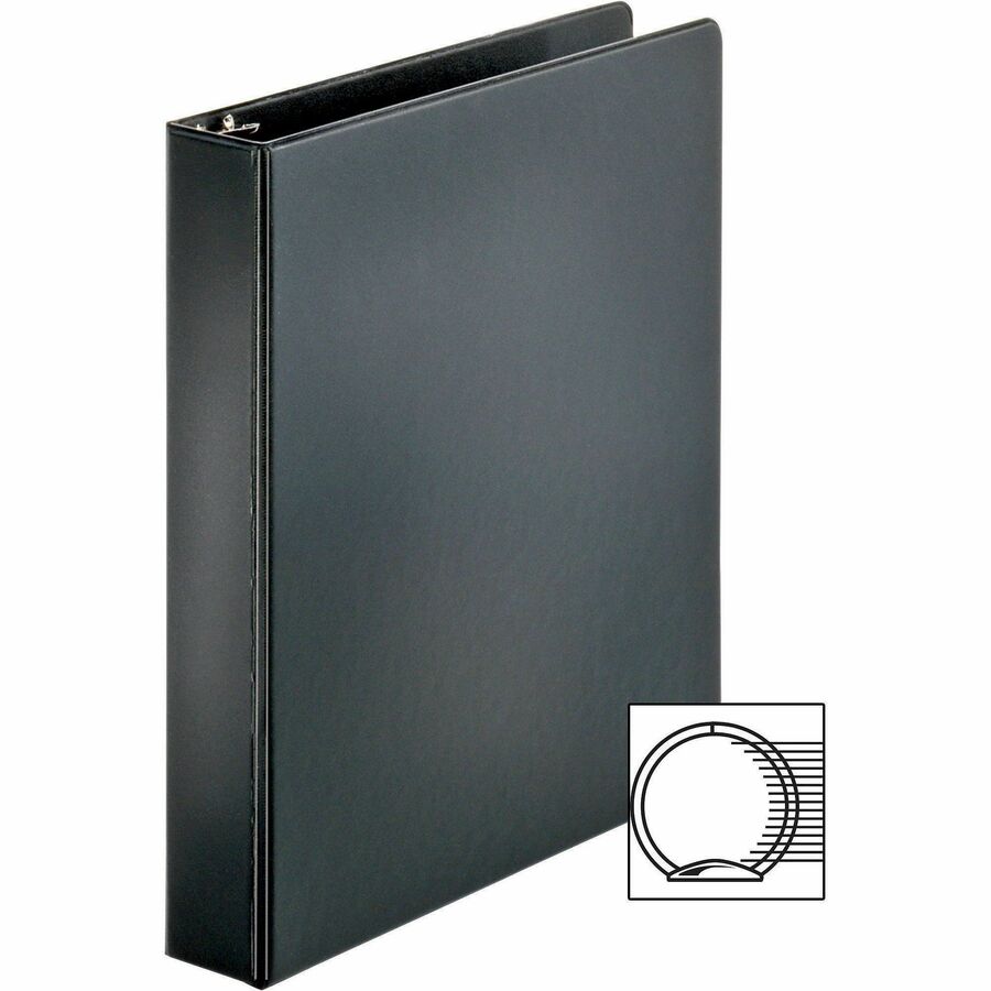 Business Source Basic Round Ring Binders - 1 1/2" Binder Capacity - Letter - 8 1/2" x 11" Sheet Size - 350 Sheet Capacity - 3 x Round Ring Fastener(s) - Polypropylene, Chipboard - Black - 1.02 lb - Sturdy - 1 Each