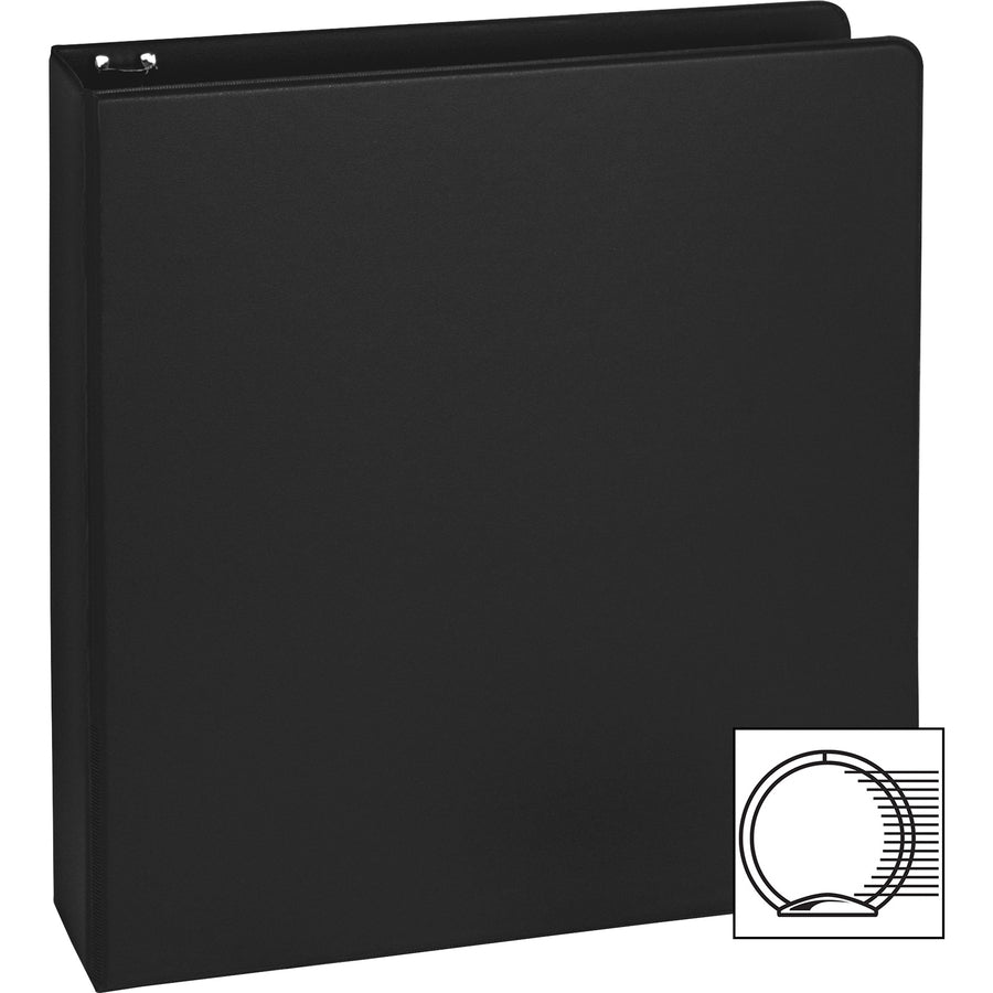 Business Source Basic Round Ring Binders - 1 1/2" Binder Capacity - Letter - 8 1/2" x 11" Sheet Size - 350 Sheet Capacity - 3 x Round Ring Fastener(s) - Polypropylene, Chipboard - Black - 1.02 lb - Sturdy - 1 Each - 7