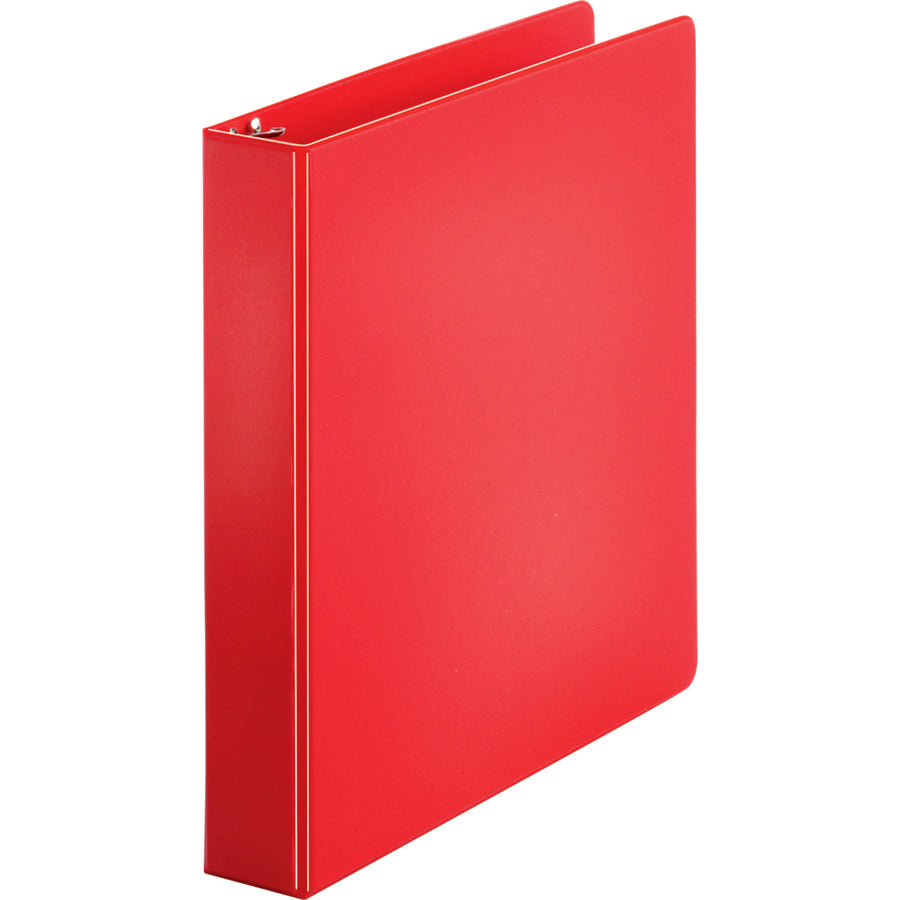 Business Source Basic Round Ring Binders - 1 1/2" Binder Capacity - Letter - 8 1/2" x 11" Sheet Size - 350 Sheet Capacity - 3 x Round Ring Fastener(s) - Polypropylene, Chipboard - Red - 1.02 lb - Exposed Rivet, Sturdy - 1 Each - 