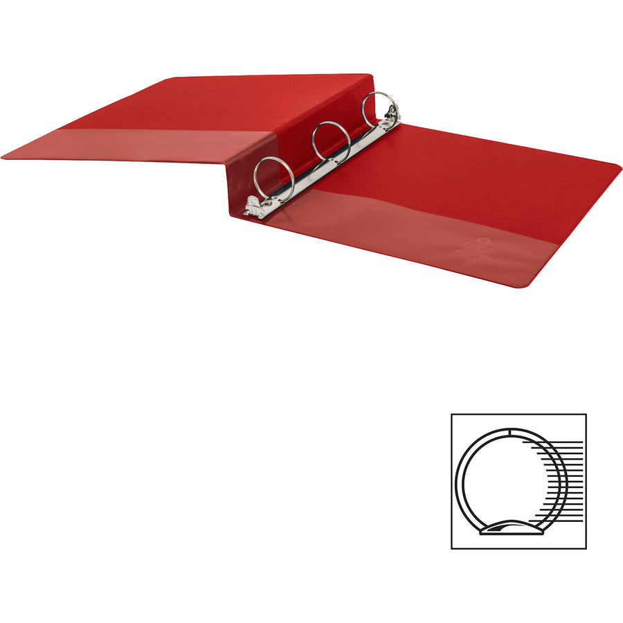 Business Source Basic Round Ring Binders - 1 1/2" Binder Capacity - Letter - 8 1/2" x 11" Sheet Size - 350 Sheet Capacity - 3 x Round Ring Fastener(s) - Polypropylene, Chipboard - Red - 1.02 lb - Exposed Rivet, Sturdy - 1 Each - 