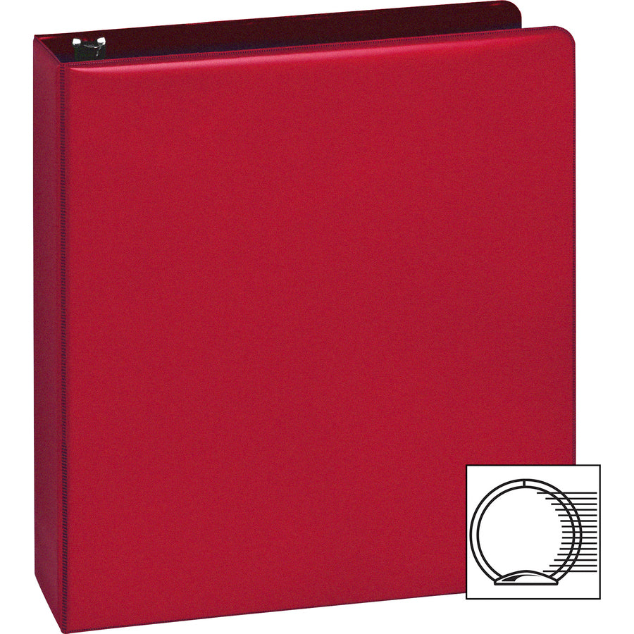 Business Source Basic Round Ring Binders - 1 1/2" Binder Capacity - Letter - 8 1/2" x 11" Sheet Size - 350 Sheet Capacity - 3 x Round Ring Fastener(s) - Polypropylene, Chipboard - Red - 1.02 lb - Exposed Rivet, Sturdy - 1 Each - 