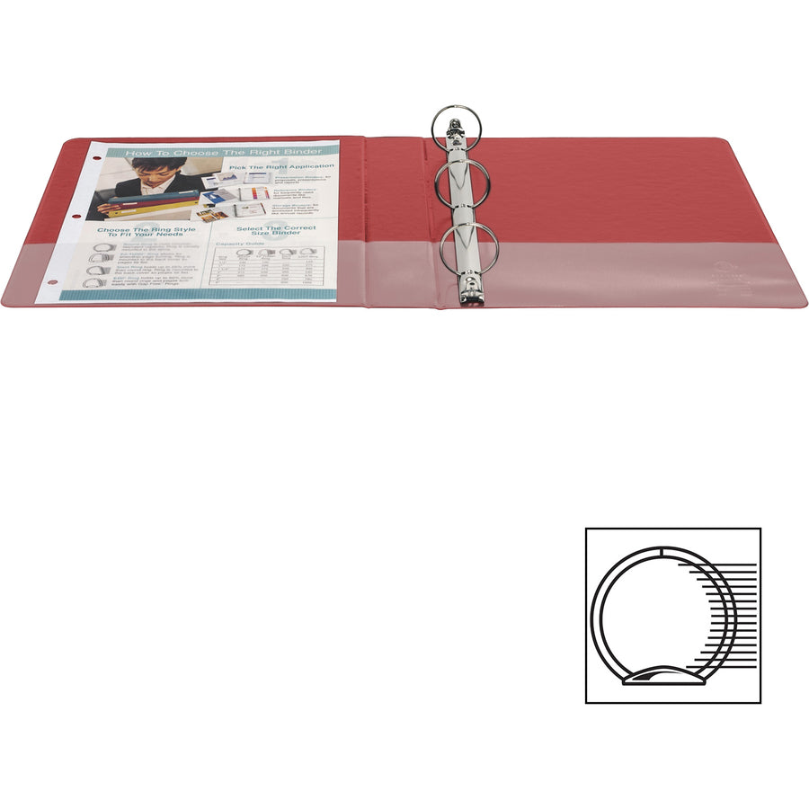 Business Source Basic Round Ring Binders - 1 1/2" Binder Capacity - Letter - 8 1/2" x 11" Sheet Size - 350 Sheet Capacity - 3 x Round Ring Fastener(s) - Polypropylene, Chipboard - Red - 1.02 lb - Exposed Rivet, Sturdy - 1 Each - 