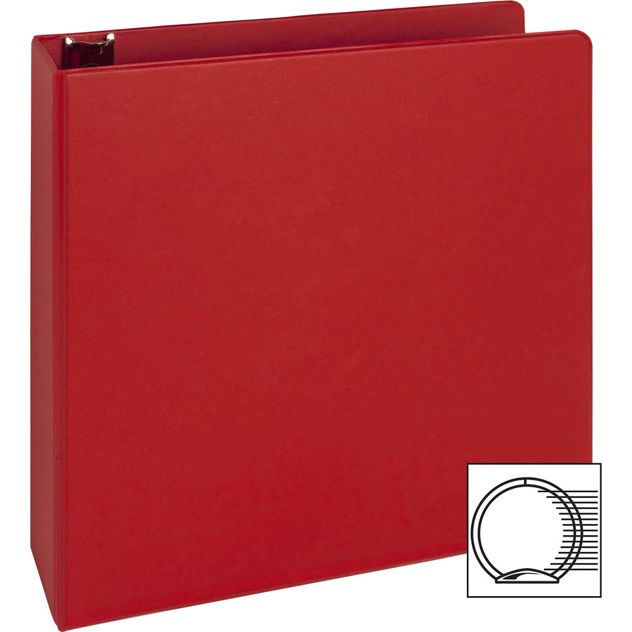 Business Source Basic Round Ring Binders - 2" Binder Capacity - Letter - 8 1/2" x 11" Sheet Size - Round Ring Fastener(s) - Vinyl - Red - 1.52 lb - 1 Each