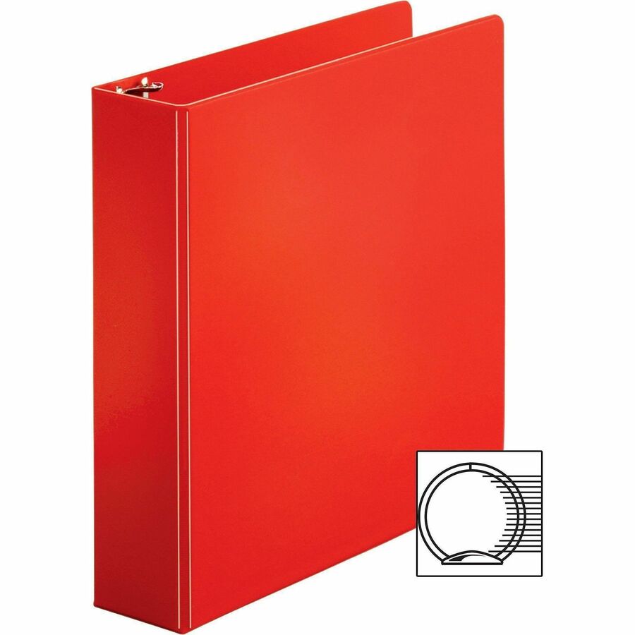 Business Source Basic Round Ring Binders - 2" Binder Capacity - Letter - 8 1/2" x 11" Sheet Size - Round Ring Fastener(s) - Vinyl - Red - 1.52 lb - 1 Each