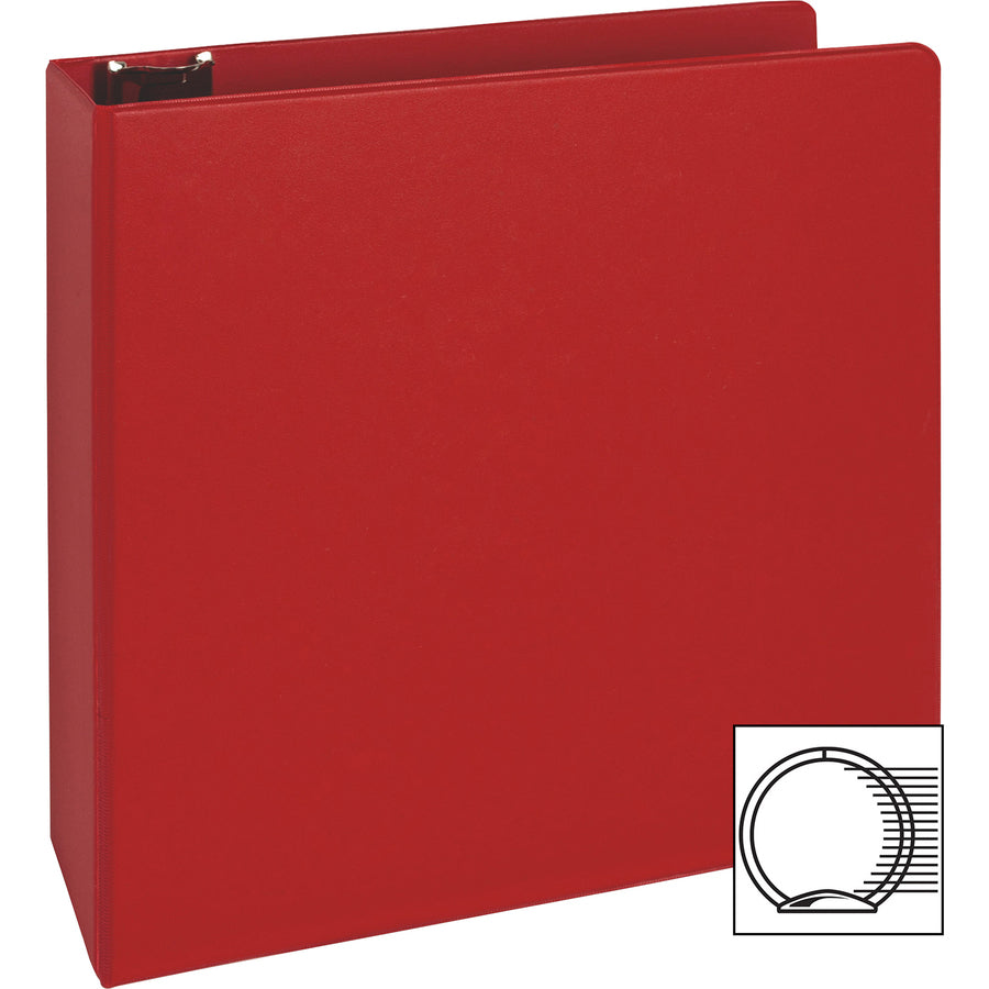 Business Source Basic Round Ring Binders - 3" Binder Capacity - Letter - 8 1/2" x 11" Sheet Size - Round Ring Fastener(s) - Vinyl - Red - 1.68 lb - 1 Each
