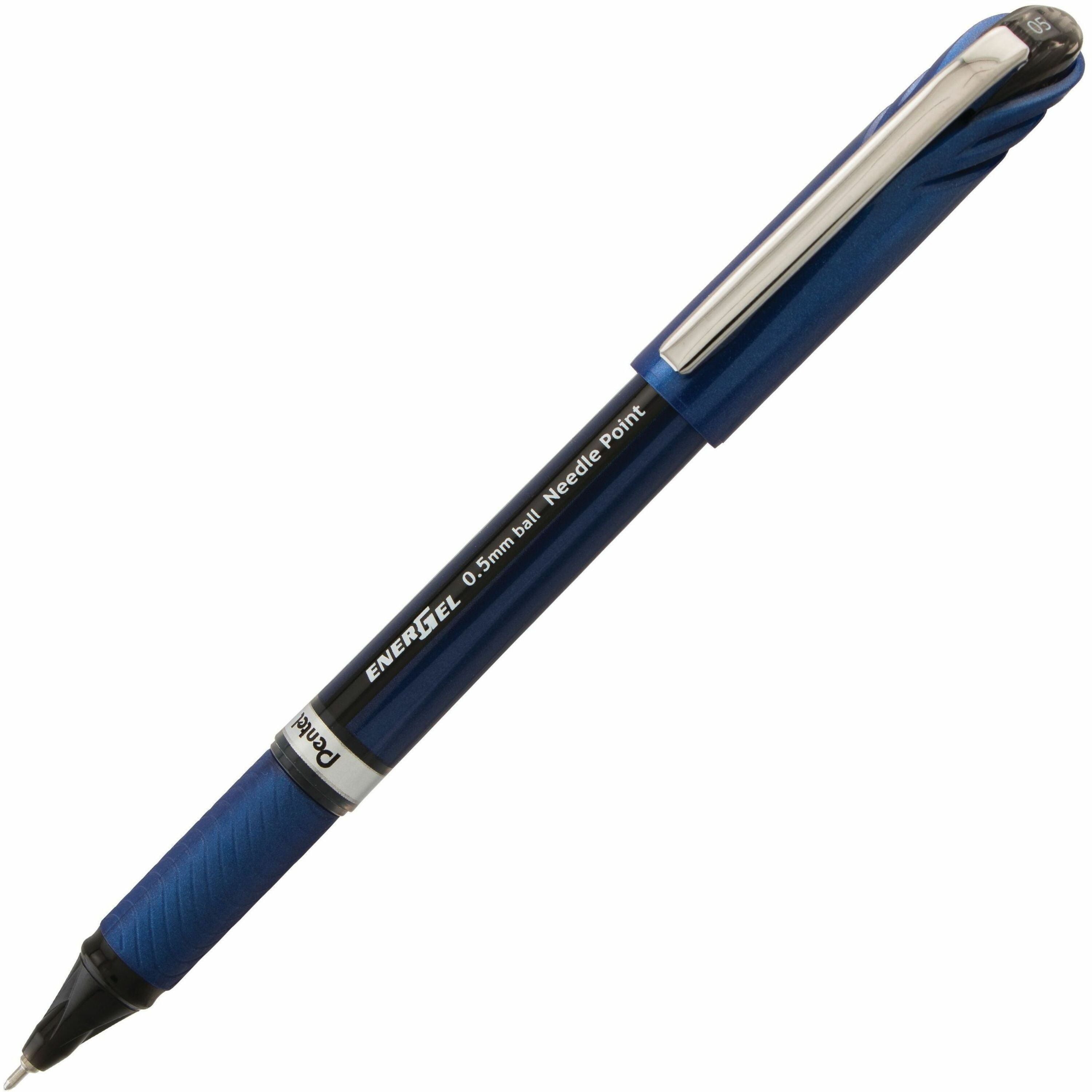EnerGel NV Gel Pen, Stick, Fine 0.5 mm Needle Tip, Black Ink, Blue/Black Barrel, Dozen