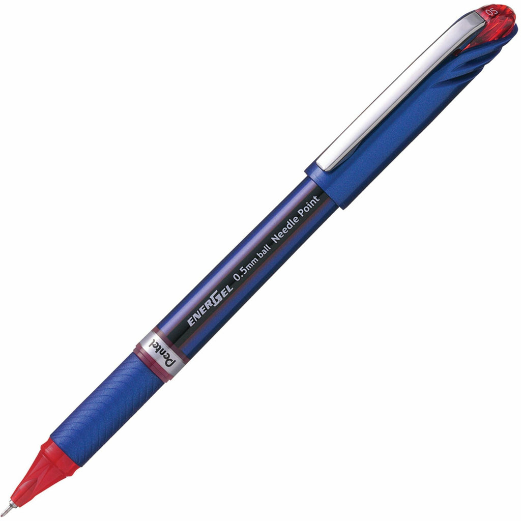 EnerGel NV Gel Pen, Stick, Fine 0.5 mm Needle Tip, Red Ink, Blue/Red Barrel, Dozen