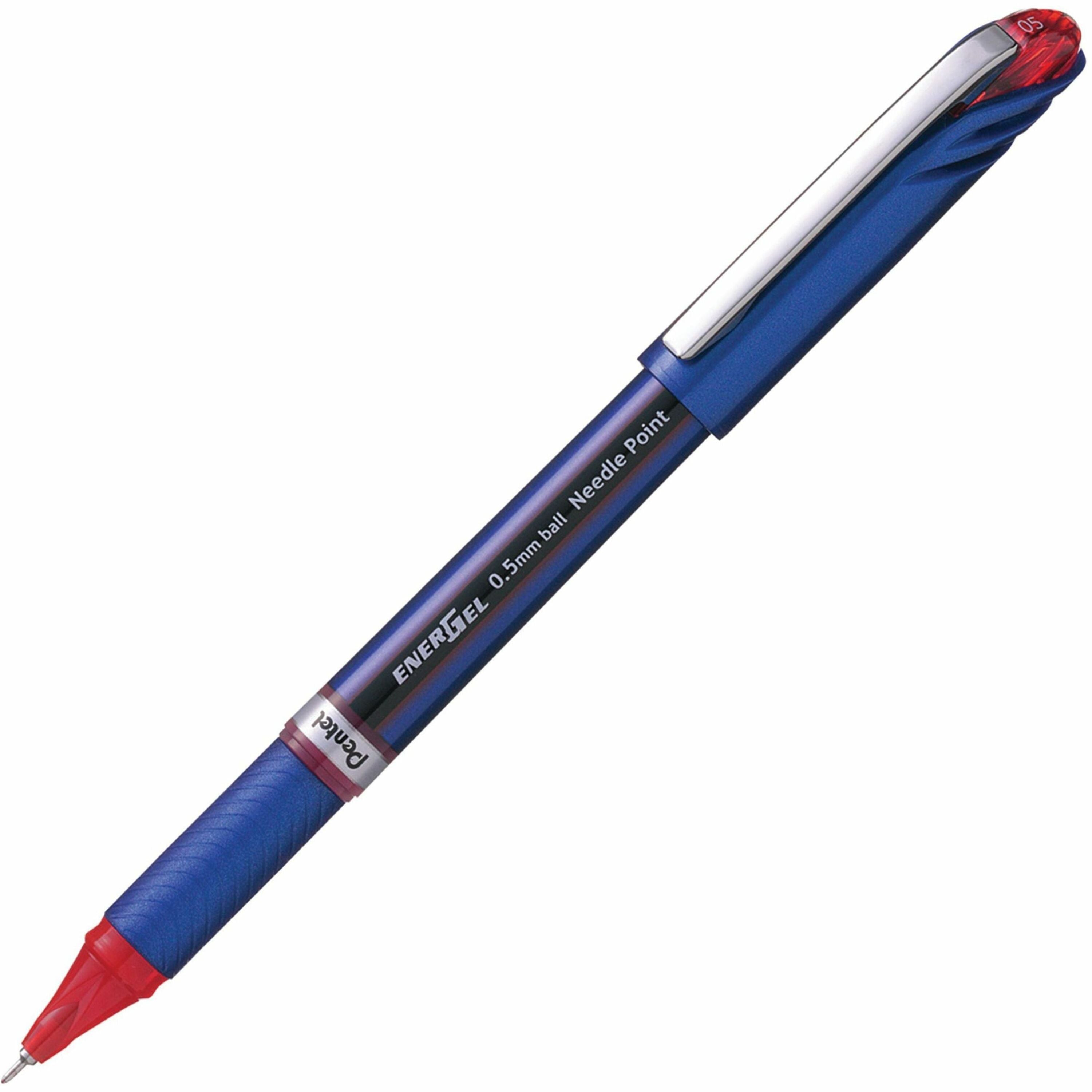 EnerGel NV Gel Pen, Stick, Fine 0.5 mm Needle Tip, Red Ink, Blue/Red Barrel, Dozen