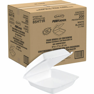 Insulated Foam Hinged Lid Containers, 1-Compartment, 7.9 x 8.4 x 3.3, White, 200/Pack, 2 Packs/Carton