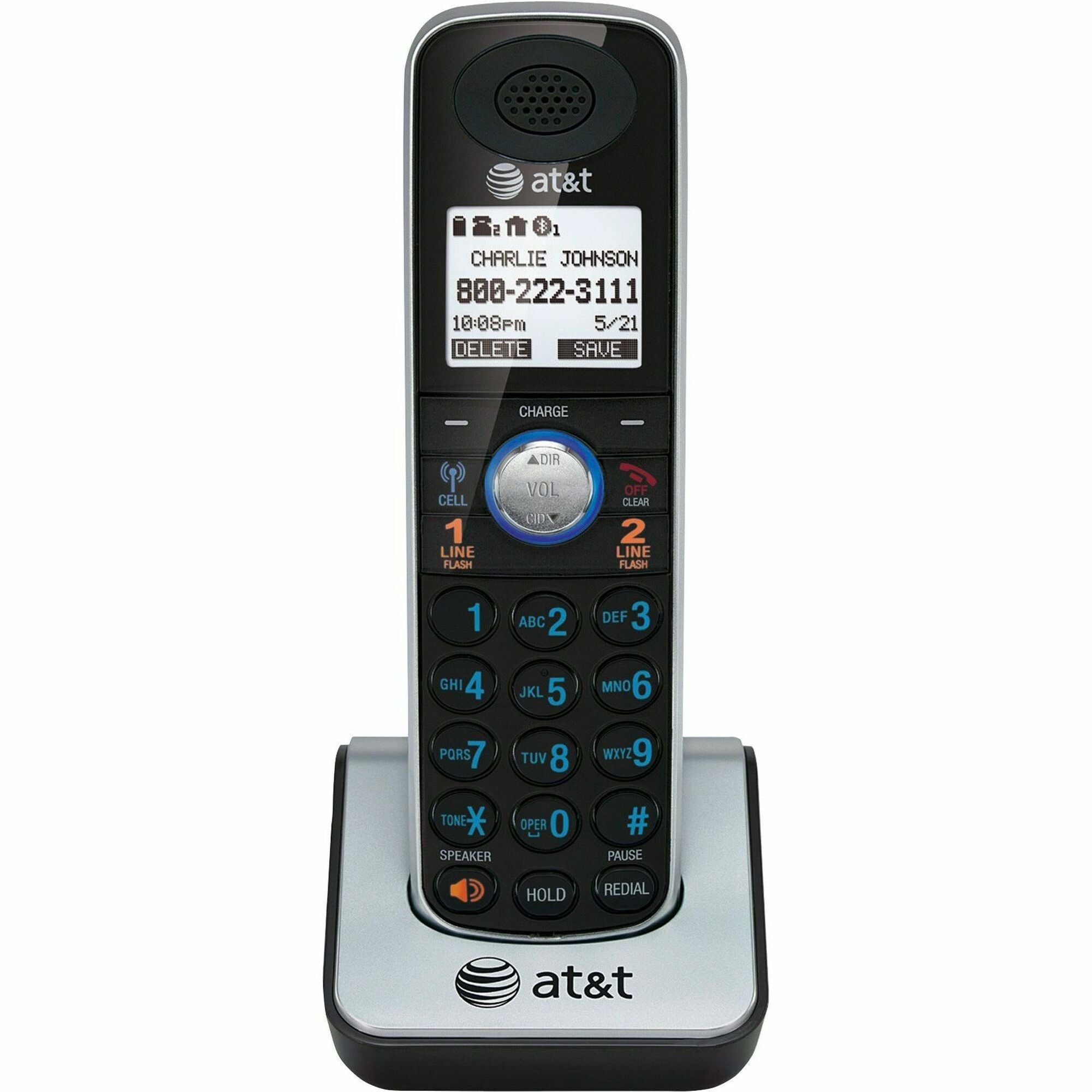 AT&T TL86009 DECT 6.0 Accessory Handset for AT&T TL86109, Black - Cordless - Headset Port - Silver - 