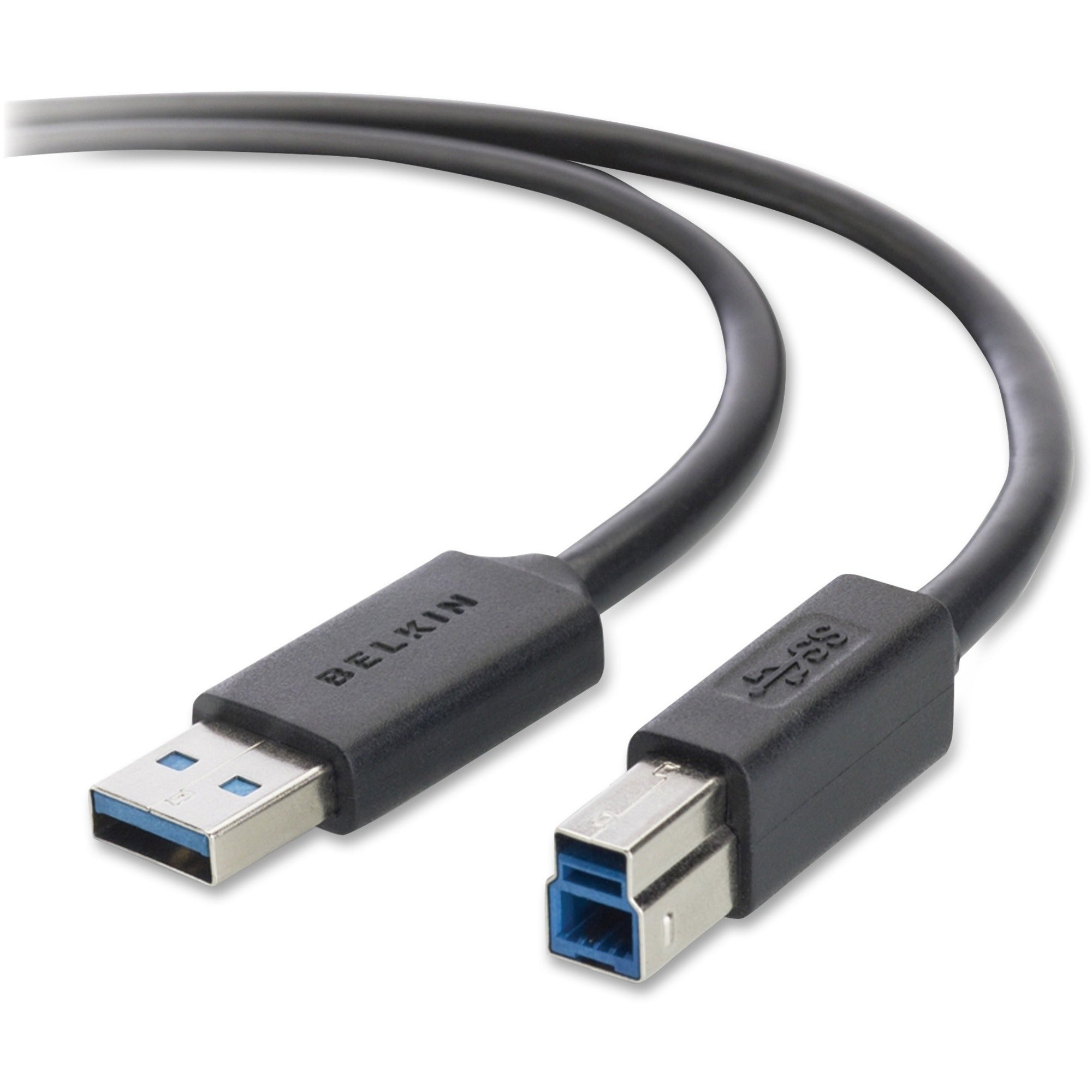 Belkin SuperSpeed USB 3.0 Cable - 10 ft USB Data Transfer Cable for Printer, Scanner, Portable Hard Drive, Keyboard - First End: 1 x 9-pin USB 3.0 Type A - Male - Second End: 1 x 9-pin USB 3.0 Type B - Male - Shielding - Black - 1 Each - 