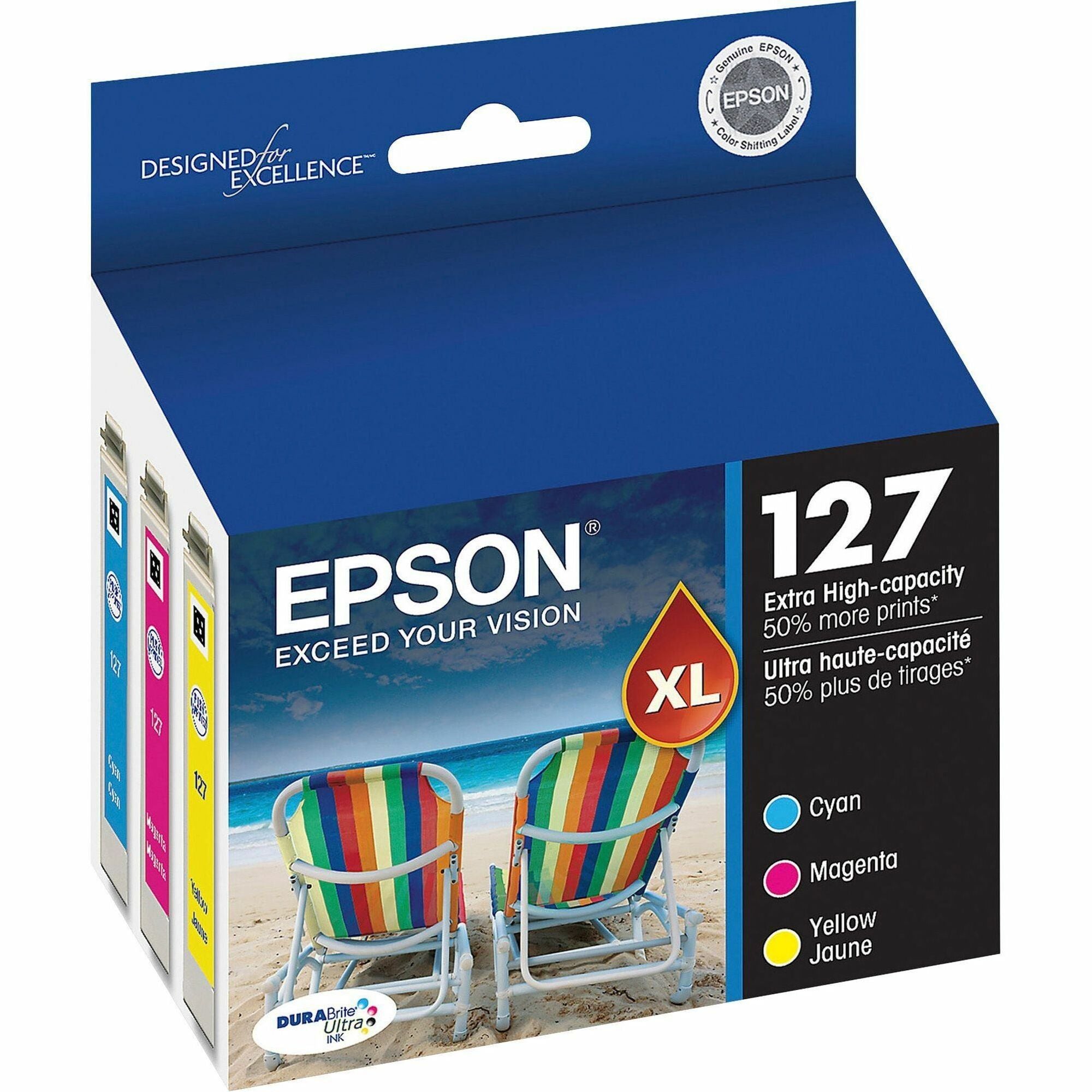 T127520-S (127) DURABrite Ultra Extra High-Yield Ink, Cyan/Magenta/Yellow, 3/Pack