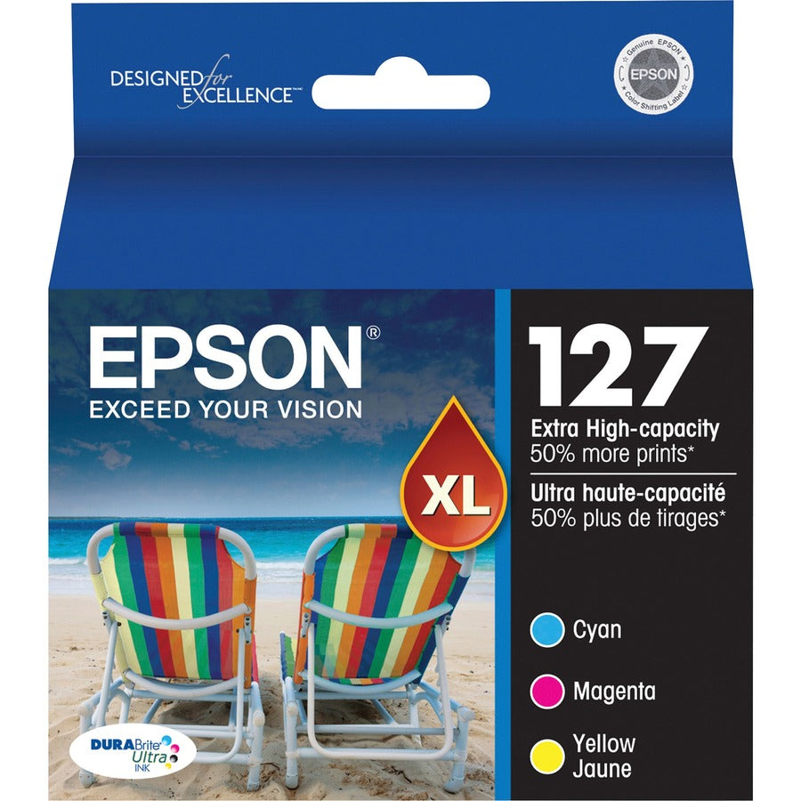 T127520-S (127) DURABrite Ultra Extra High-Yield Ink, Cyan/Magenta/Yellow, 3/Pack