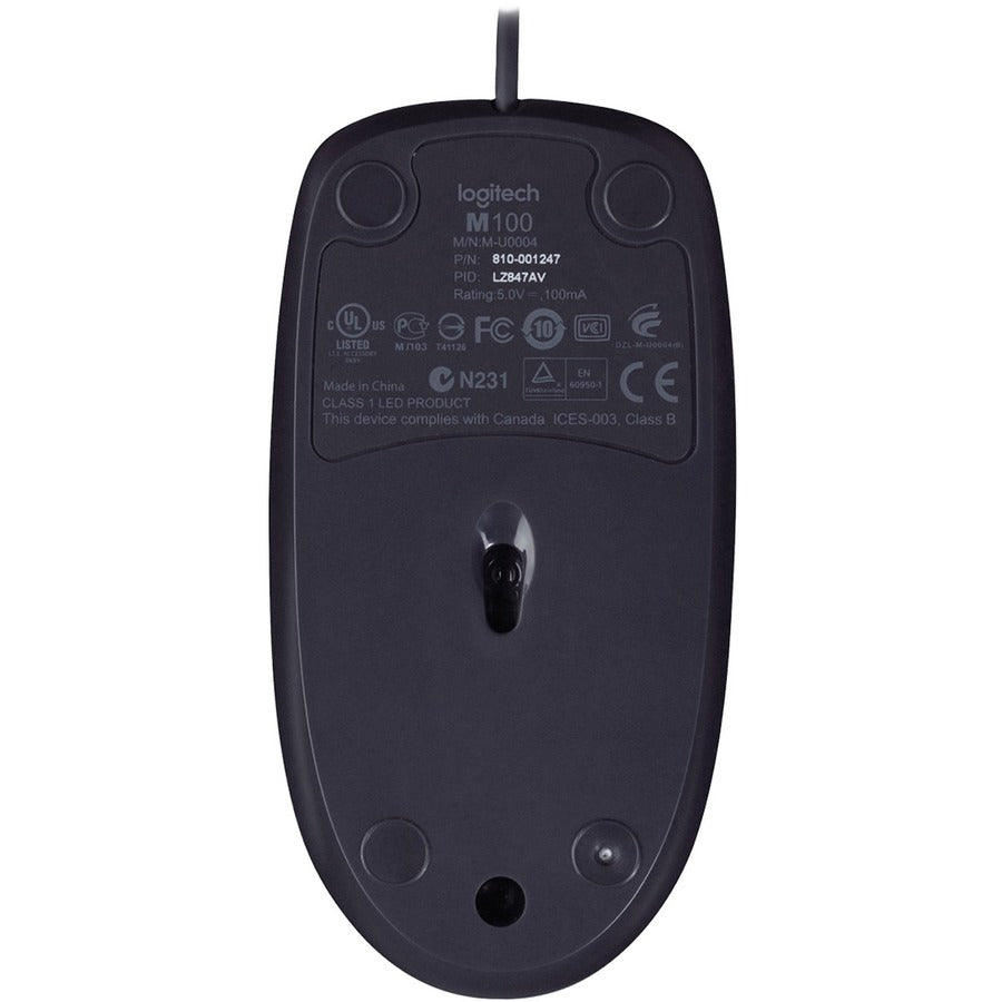 B100 Optical USB Mouse, USB 2.0, Left/Right Hand Use, Black