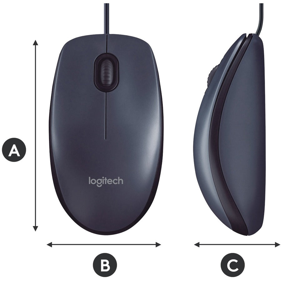 B100 Optical USB Mouse, USB 2.0, Left/Right Hand Use, Black