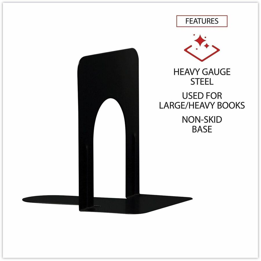 Economy Bookends, Nonskid, 4.75 x 5.25 x 5, Heavy Gauge Steel, Black, 1 Pair