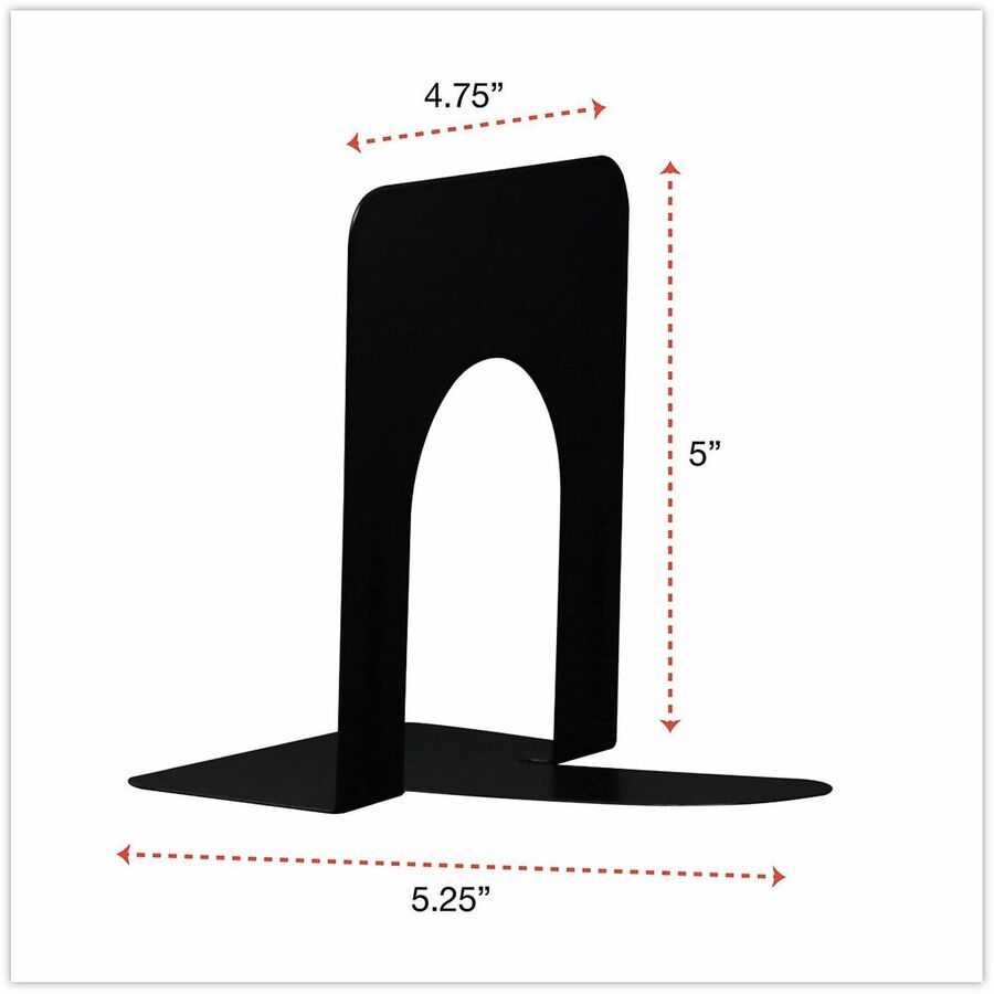 Economy Bookends, Nonskid, 4.75 x 5.25 x 5, Heavy Gauge Steel, Black, 1 Pair