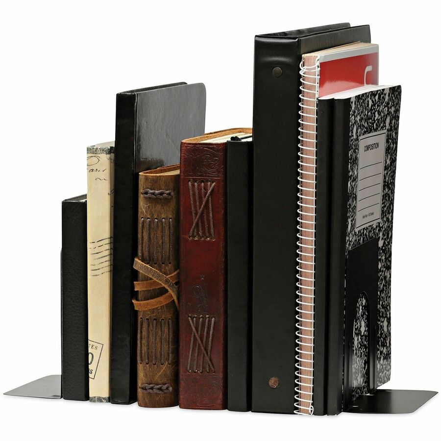 Economy Bookends, Nonskid, 4.75 x 5.25 x 5, Heavy Gauge Steel, Black, 1 Pair