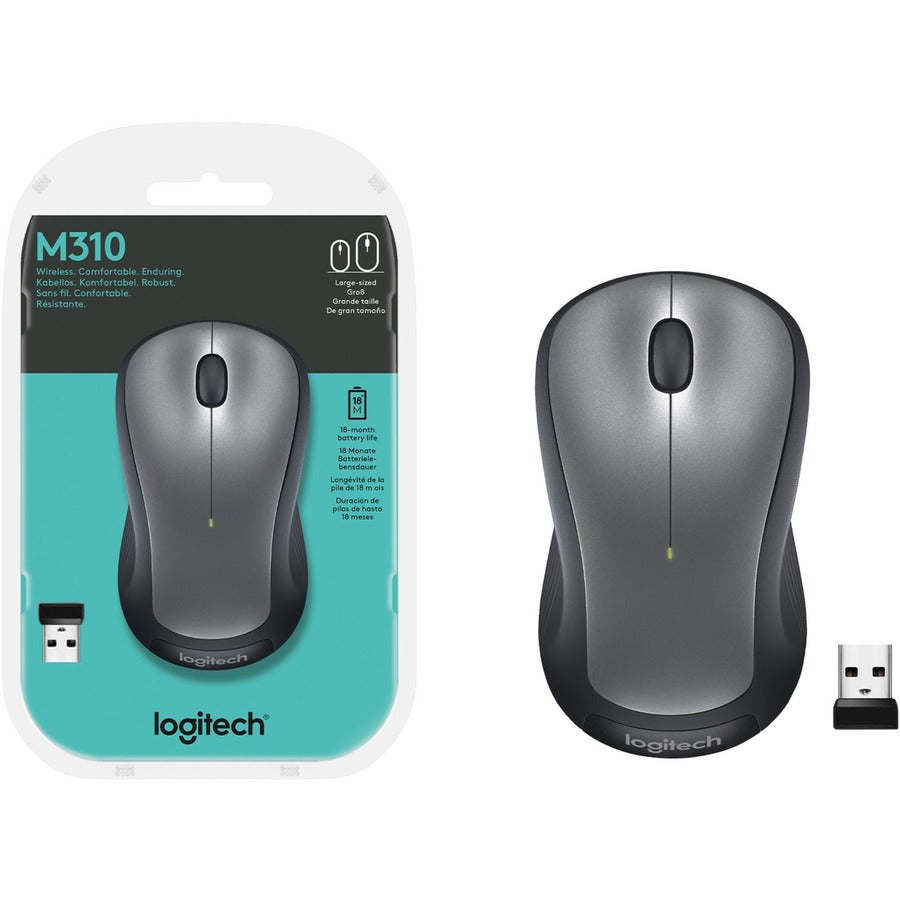 M310 Wireless Mouse, 2.4 GHz Frequency/30 ft Wireless Range, Left/Right Hand Use, Silver/Black