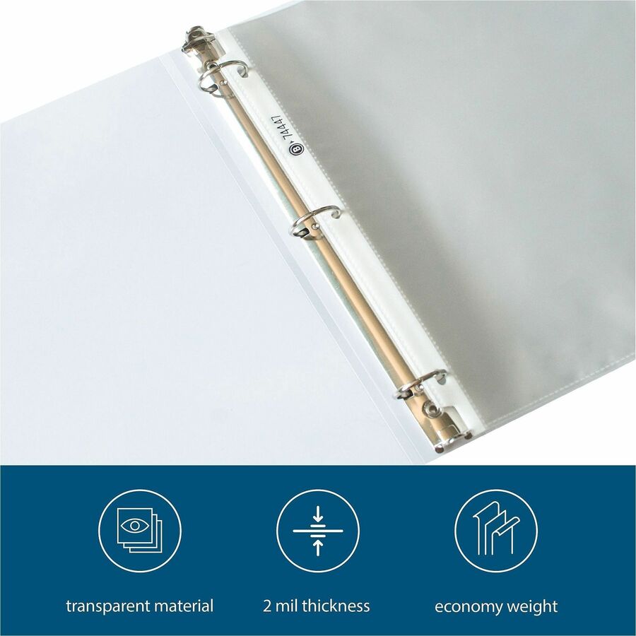 Business Source Economy Weight Sheet Protectors - 11" Height x 9" Width - 2 mil Thickness - For Letter 8 1/2" x 11" Sheet - Ring Binder - Rectangular - Semi Clear - Polypropylene - 100 / Pack
