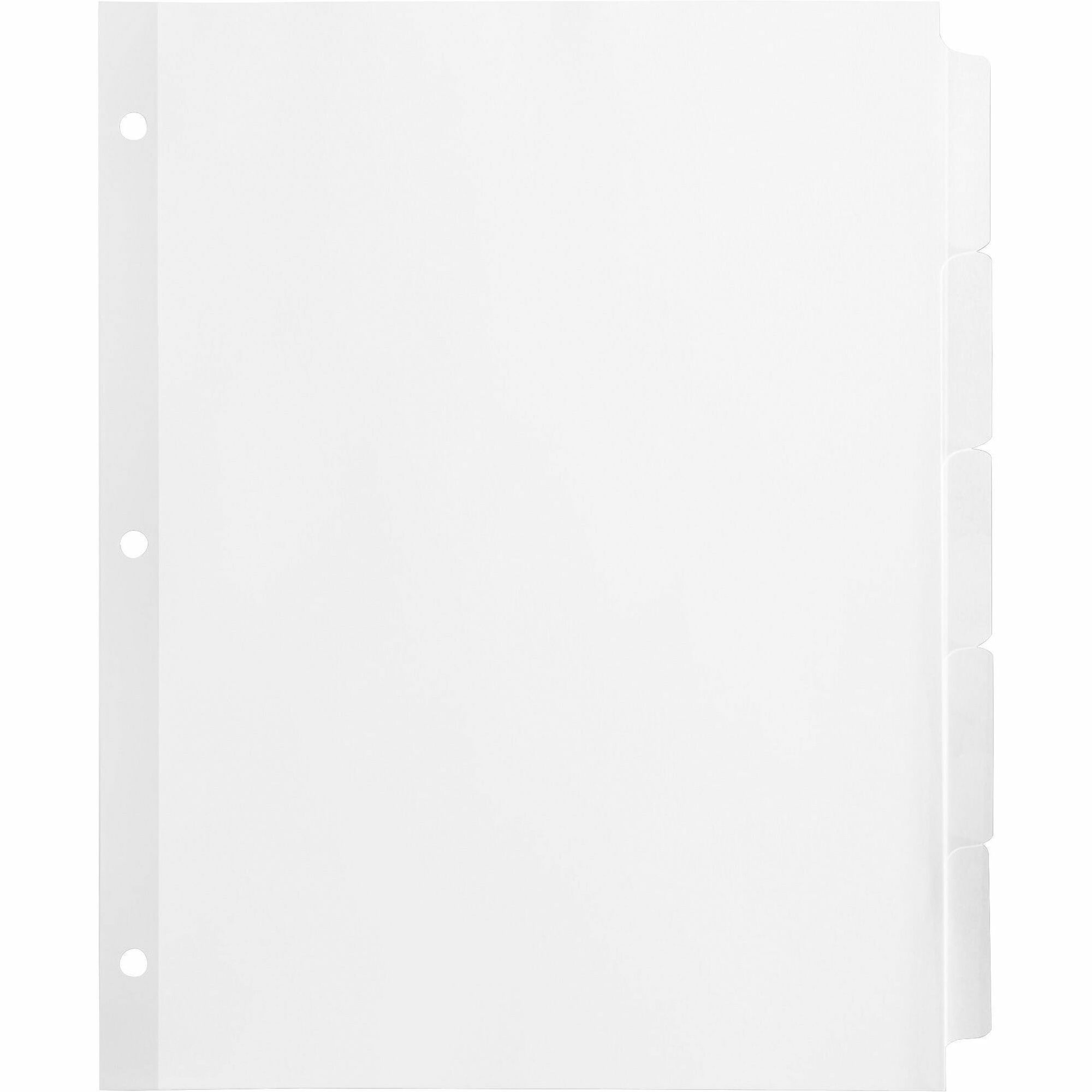 Business Source Reinforced Hole Punched Indexes - 5 Write-on Tab(s) - 3 Hole Punched - White Divider - Recycled - Non-laminated, Mylar Reinforcement - 36 / Box - 