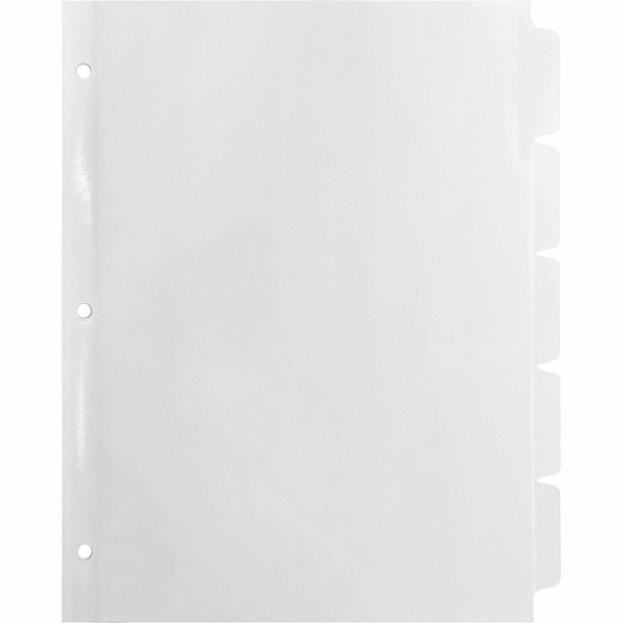 Business Source Punched Laser Index Dividers - 5 Blank Tab(s) - 8.5" Divider Width x 11" Divider Length - Letter - 3 Hole Punched - White Paper Divider - White Tab(s) - Recycled - Mylar Reinforcement, Reinforced, Punched - 25 / Box