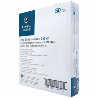 Business Source Insertable Tab Ring Binder Indexes - 5 Blank Tab(s)2" Tab Width - 8.5" Divider Width x 11" Divider Length - Letter - 3 Hole Punched - Multicolor Tab(s) - Tear Resistant, Punched, Insertable, Reinforced Edges - 5 / Set