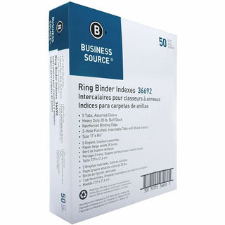 Business Source Insertable Tab Ring Binder Indexes - 5 Blank Tab(s)2" Tab Width - 8.5" Divider Width x 11" Divider Length - Letter - 3 Hole Punched - Multicolor Tab(s) - Tear Resistant, Punched, Insertable, Reinforced Edges - 5 / Set